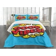 thumbnail image 1 of Ambesonne Chill Quilted Bedspread Set 3 Pcs, Pop Speech Bubble, Queen Size, Blue Yellow Vermilion, 1 of 5