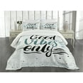 thumbnail image 1 of Ambesonne Chill Quilted Bedspread Set 3 Pcs, Positive Vibes Calligraphy, King Size, Teal Black Beige, 1 of 5