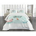 thumbnail image 1 of Ambesonne Chill Quilted Bedspread Set 3 Pcs, Summertime Fun Joy, King Size, Pale Green Coral Black, 1 of 5