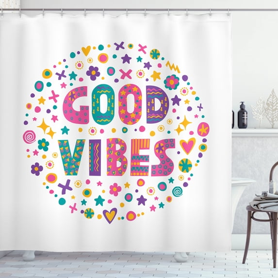 Ambesonne Chill Shower Curtain, Word Art Positive, 69"Wx75"L, Multicolor