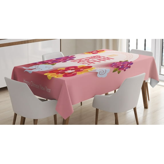 Ambesonne Chinese New Year Tablecloth Rectangular Table Cover, Floral Circle Art, 60"x90", Multicolor