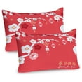 thumbnail image 1 of Ambesonne Chinese Pillow Sham 2 Pack, Folkloric Art Sakura Tree, 26"x20", Pale Yellow and Dark Coral, 1 of 3