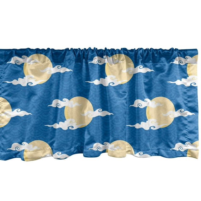 Ambesonne Chinese Window Valance, Folkloric Moon and Cloud, 42" x 12", Blue Cream and White