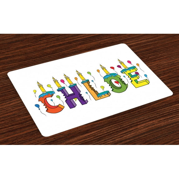Ambesonne Chloe Place Mats Set of 4, Cheerful Lettering Design, Standard Size, Multicolor