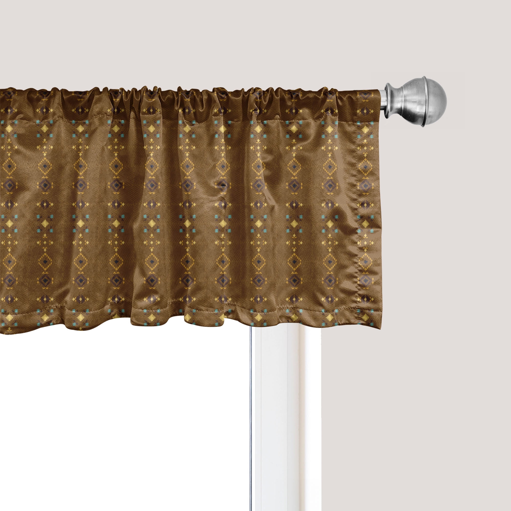 Ambesonne Chocolate Brown Window Valance, Aztec Motif Pattern, 54" X 12