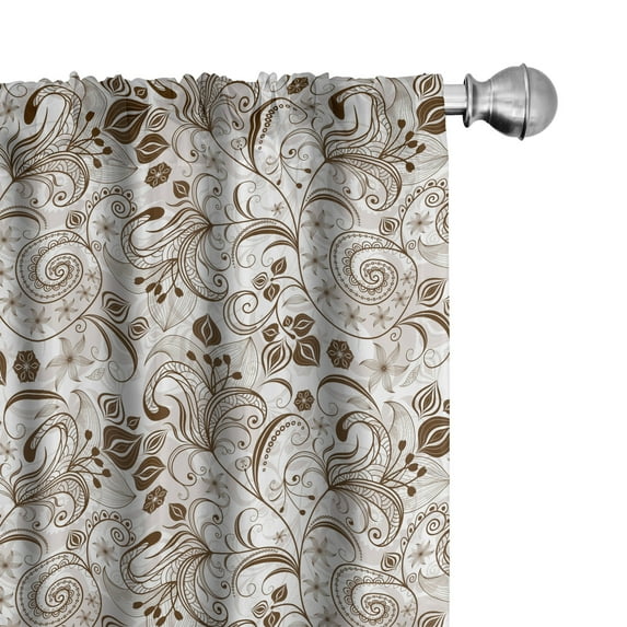 Ambesonne Chocolate Curtains, Classic Floral Motifs, Pair of 28"x84", Brown White