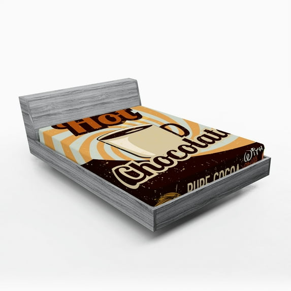 Ambesonne Chocolate Fitted Sheet, Retro Hot Beverage, Full Size, Multicolor