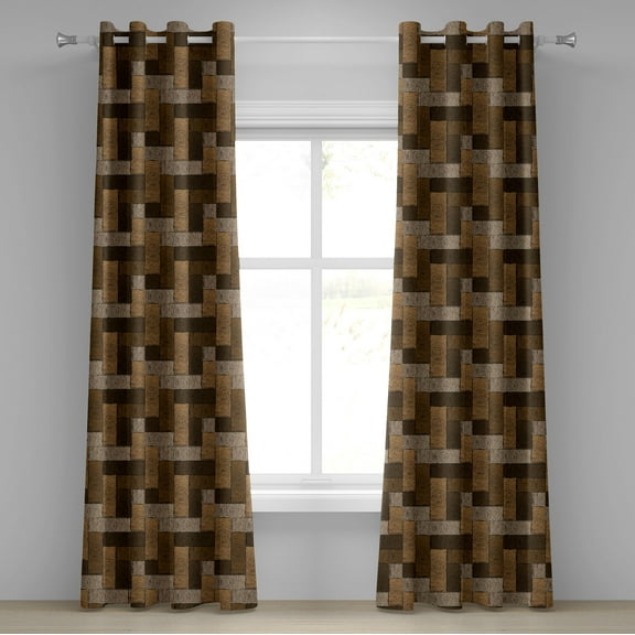 Ambesonne Chocolate Grommet Curtain, Wooden Parquet Motif, 50" x 96", Beige Pale Brown