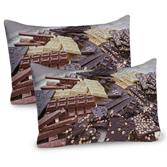 Ambesonne Chocolate Pillow Sham 2 Pack, Assorted Chocolate Bars, 36"x20", Dark Brown Brown Ivory