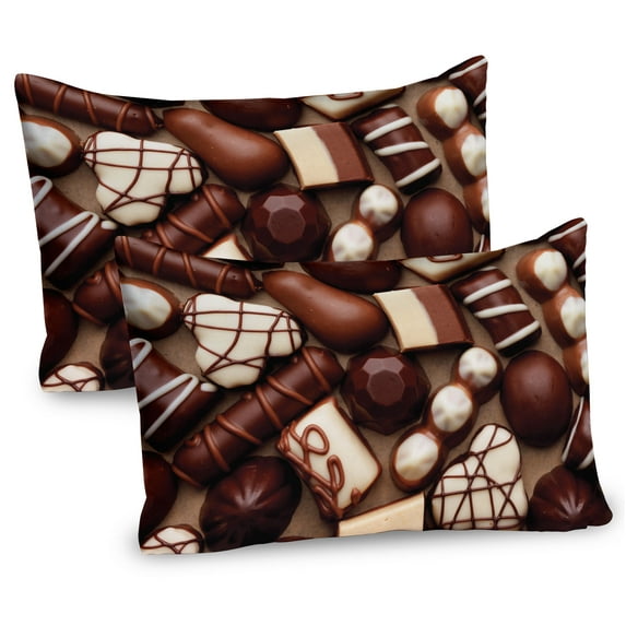 Ambesonne Chocolate Pillow Sham 2 Pack, Candy Sweets Truffles, 26"x20", Dark Brown Ivory
