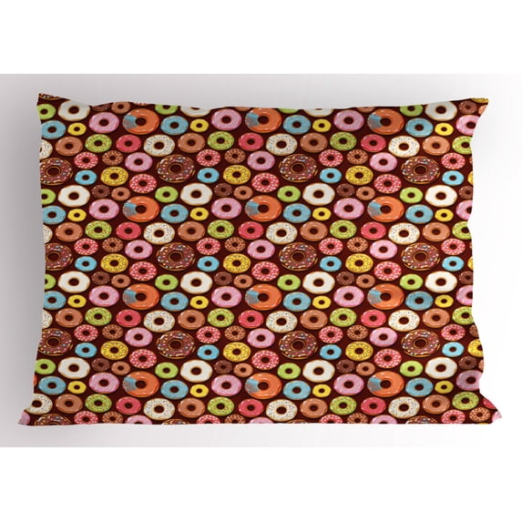 Ambesonne Chocolate Pillow Sham, Colorful Yummy Donuts Art, 26" X 20", Multicolor