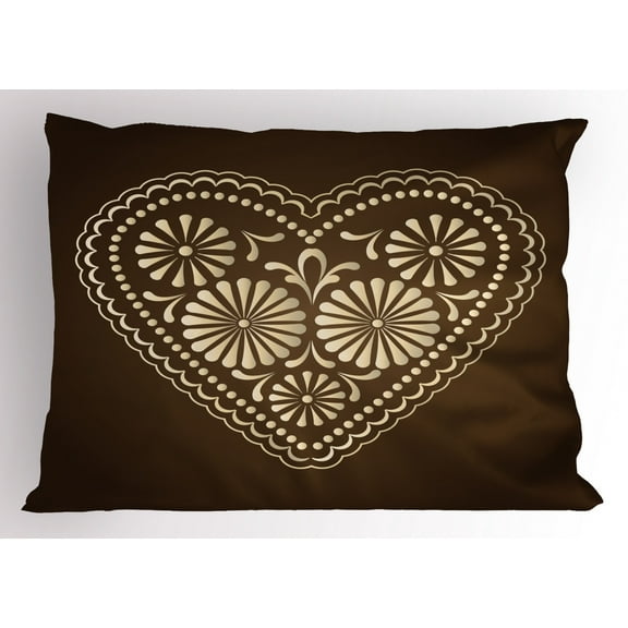 Ambesonne Chocolate Pillow Sham, Romantic Heart Pattern, 36" X 20", Brown Beige