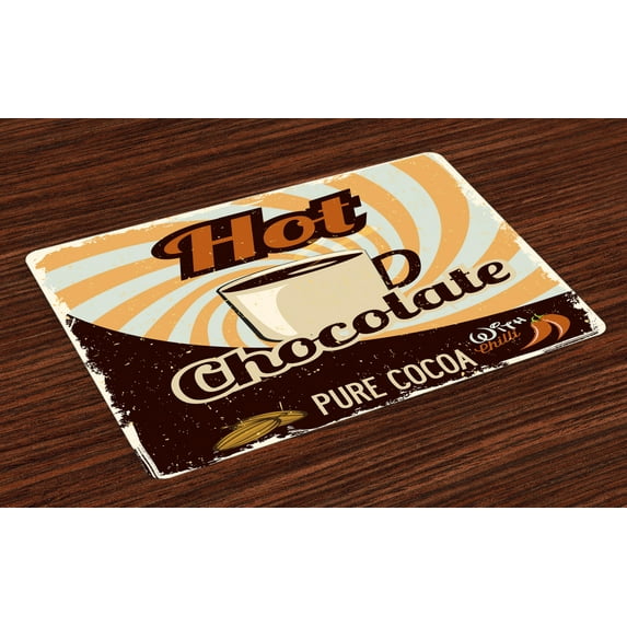 Ambesonne Chocolate Place Mats Set of 4, Retro Hot Beverage, Standard Size, Multicolor