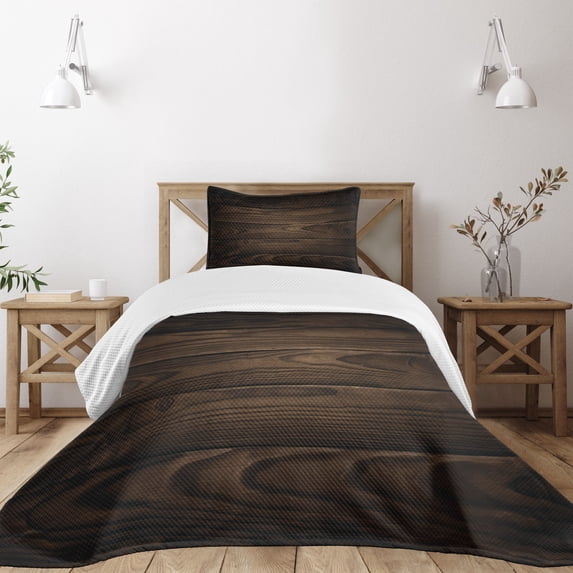 Ambesonne Chocolate Quilted Bedspread Set 2 Pcs, Vintage Hardwood, Twin Size, Brown