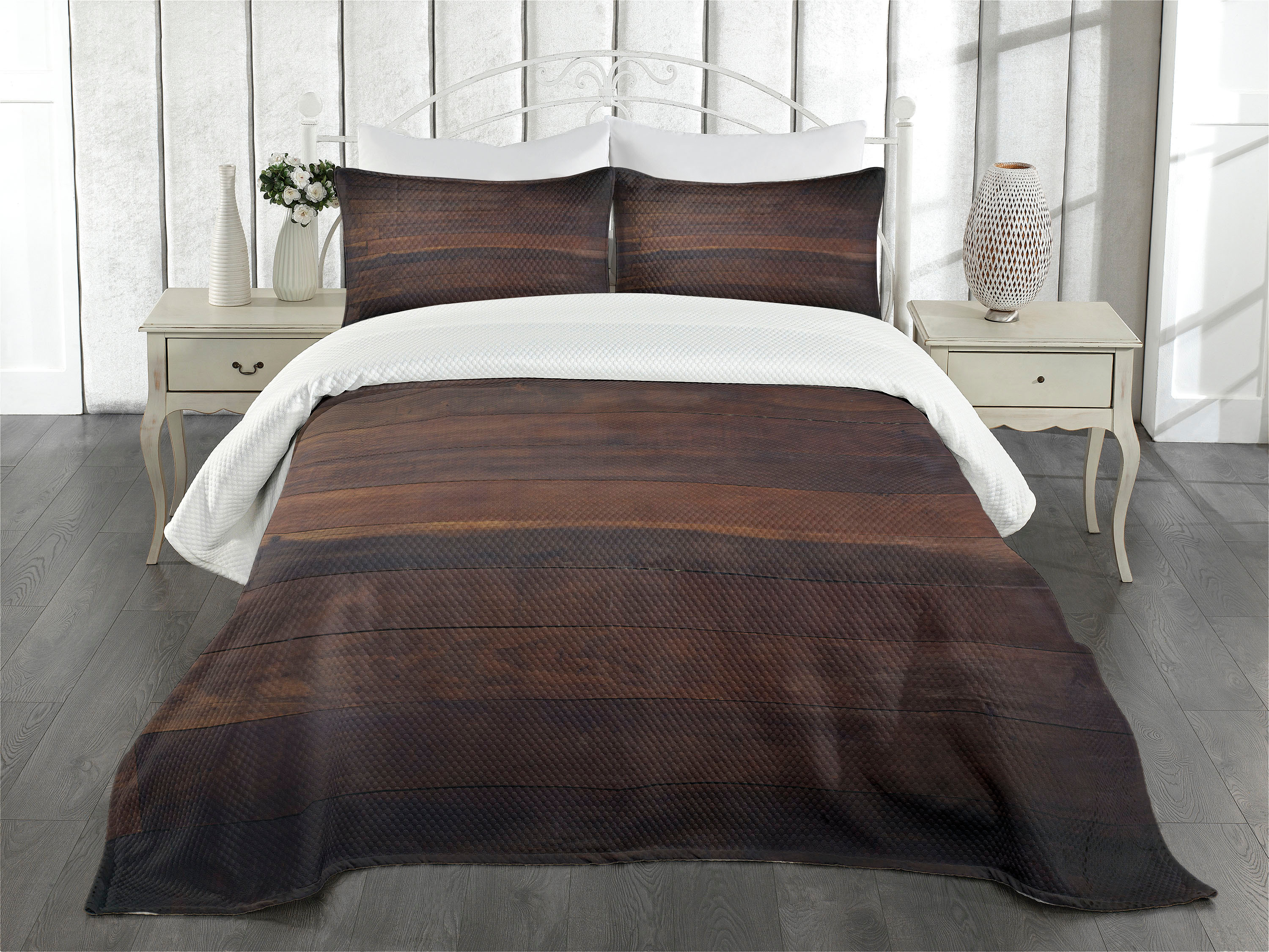 Ambesonne Chocolate Quilted Bedspread Set 3 Pcs, Aged Dark Timber ...