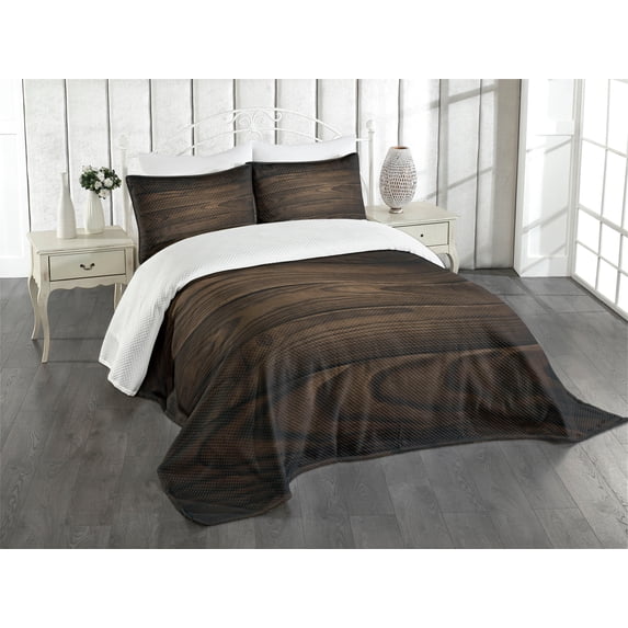 Ambesonne Chocolate Quilted Bedspread Set 3 Pcs, Vintage Hardwood, King Size, Brown