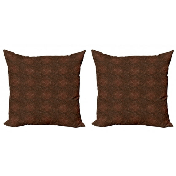 Ambesonne Chocolate Throw Pillow Cover 2 Pack, Coffee Time Doodle Art, 18", Dark Brown Cinnamon