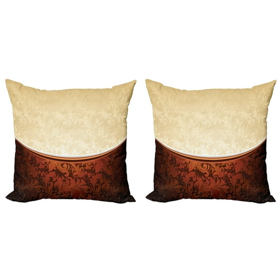 Ambesonne Chocolate Throw Pillow Cover 2 Pack, Victorian Motifs, 24", Beige Brown