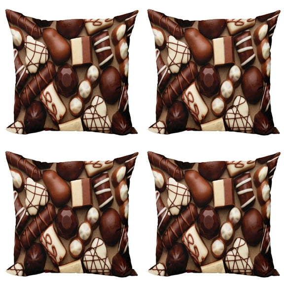Ambesonne Chocolate Throw Pillow Cover 4 Pack, Candy Sweets Truffles, 16", Dark Brown Ivory