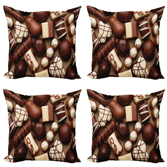 Ambesonne Chocolate Throw Pillow Cover 4 Pack, Candy Sweets Truffles, 18", Dark Brown Ivory