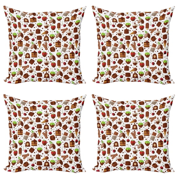 Ambesonne Chocolate Throw Pillow Cover 4 Pack, Desserts Sweets Candies, 18", Multicolor
