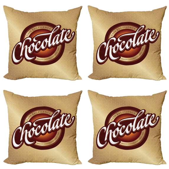 Ambesonne Chocolate Throw Pillow Cover 4 Pack, Master Chocolatier Sign, 18", Brown Sand Brown