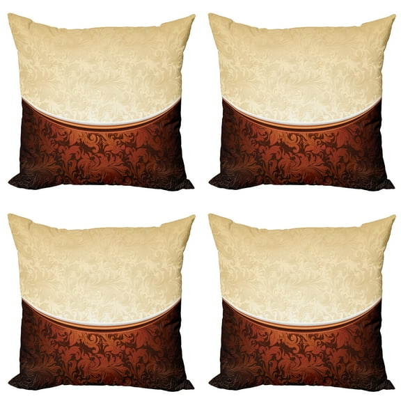 Ambesonne Chocolate Throw Pillow Cover 4 Pack, Victorian Motifs, 20", Beige Brown