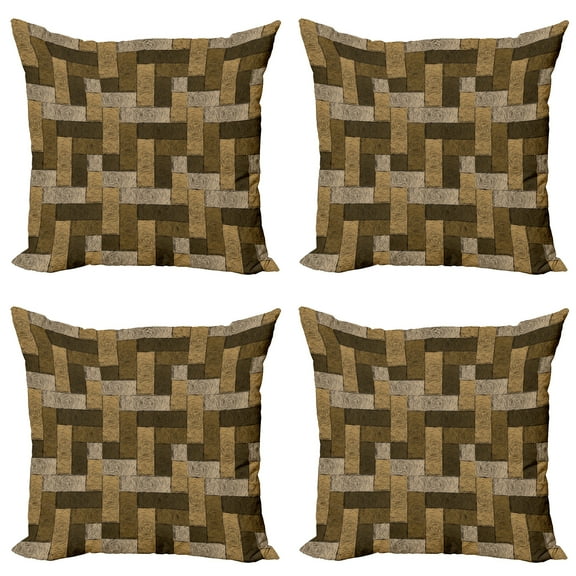 Ambesonne Chocolate Throw Pillow Cover 4 Pack, Wooden Parquet Motif, 16", Beige Pale Brown