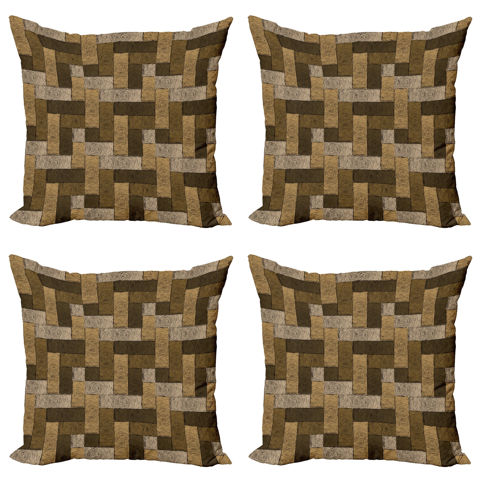 Brown Beige Geometric Microfiber Square Throw Pillow Set