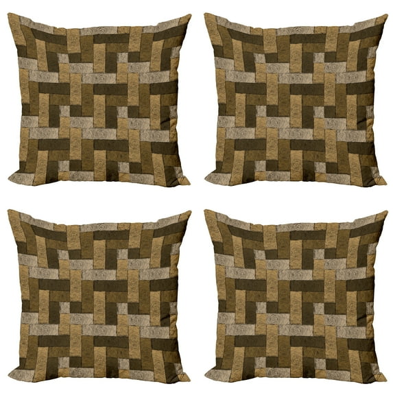 Ambesonne Chocolate Throw Pillow Cover 4 Pack, Wooden Parquet Motif, 18", Beige Pale Brown