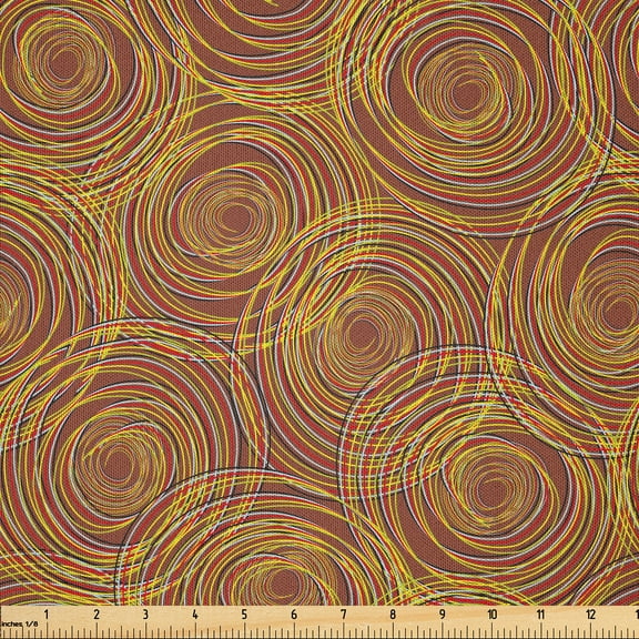 Ambesonne Chocolate Tones Fabric by the Yard Microfiber, Spiraling Circles, 1 Yard, Umber Earth Yellow