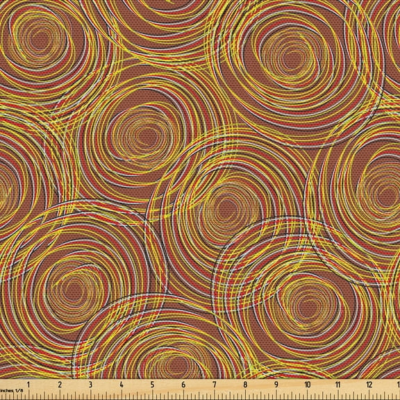Ambesonne Chocolate Tones Fabric by the Yard Upholstery, Spiraling Circles, 1 Yard, Umber Earth Yellow