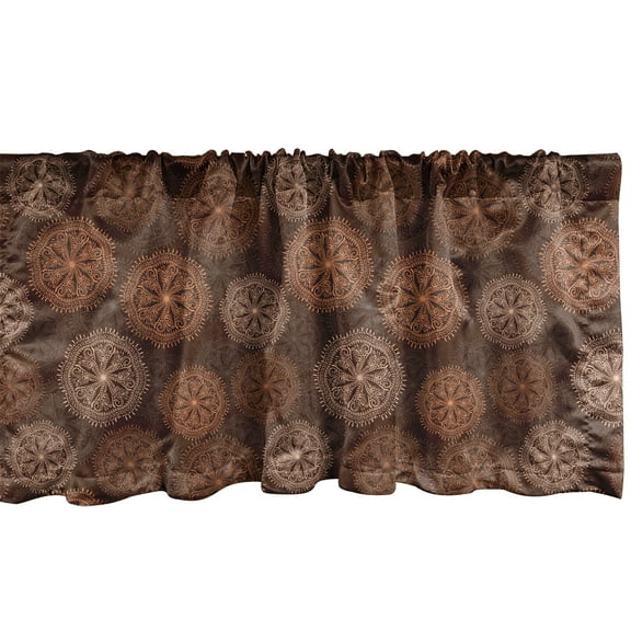 Ambesonne Chocolate Tones Window Valance, Floral Like Mandala, 54" X 18", Dark Cocoa and Dark Peach