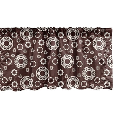 Ambesonne Chocolate Tones Window Valance, Folk Flourish Motif, 54" X 12", Redwood and White