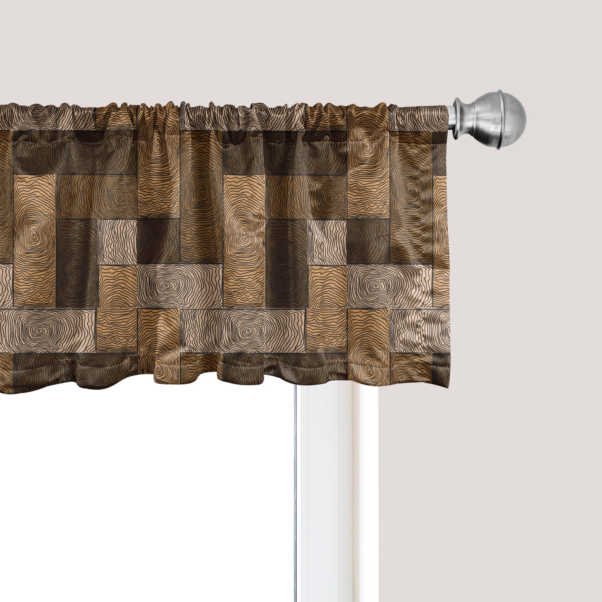 Beige and Brown Wooden Parquet Pattern Rod Pocket Valance