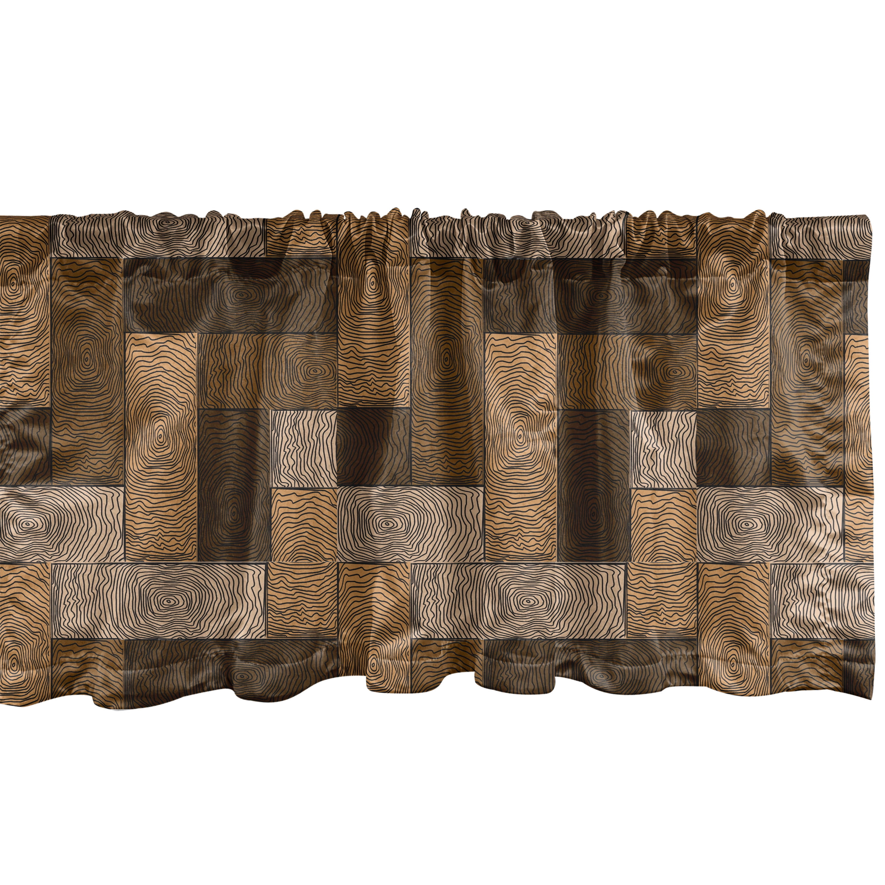 Beige and Brown Wooden Parquet Pattern Rod Pocket Valance