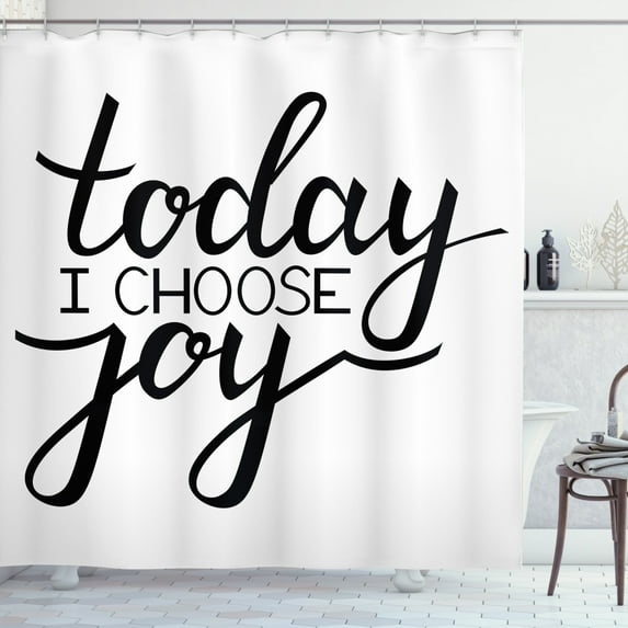 Ambesonne Choose Joy Shower Curtain, Wise and Encouraging, 69"Wx75"L, Charcoal Grey and White