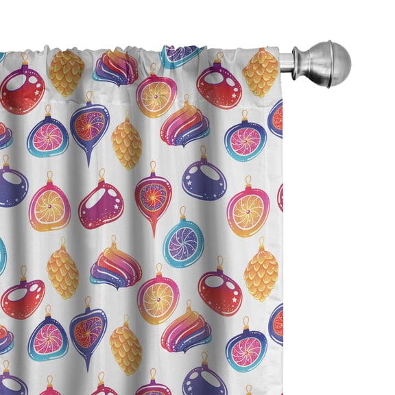 Ambesonne Christmas Window Curtains, Colorful Xmas Baubles, Each 28" W x 95" L, Violet Blue and Pink