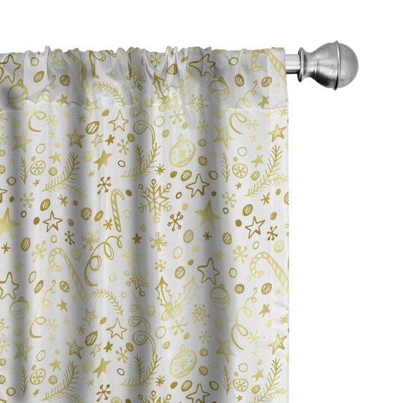 Ambesonne Christmas Window Curtains, Doodle Swirls, Each 28" W x 84" L, Yellow and Sepia