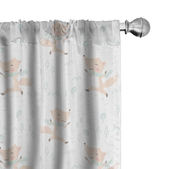 Ambesonne Christmas 4-Panel Curtains, Happy Foxes Wearing Scarf, 56"x84", White Champagne and Pale Blue