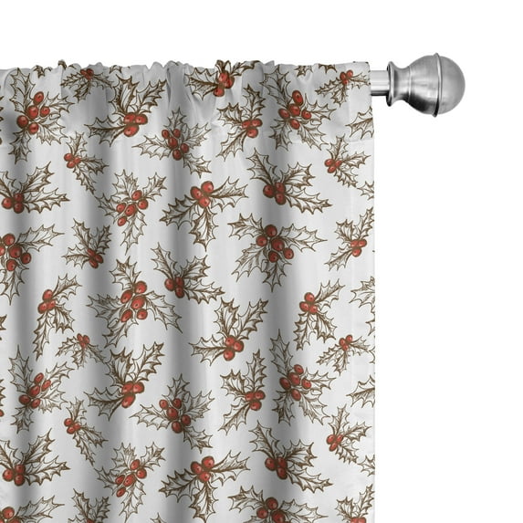 Ambesonne Christmas Window Curtains, Holly Berries Leaves, Each 28" W x 84" L, Scarlet Brown
