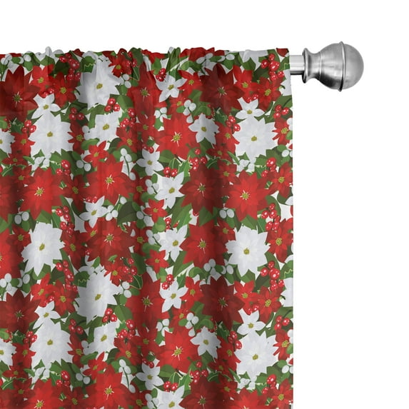 Ambesonne Christmas Window Curtains, Holly Mistletoe, Each 28" W x 84" L, White Red Green