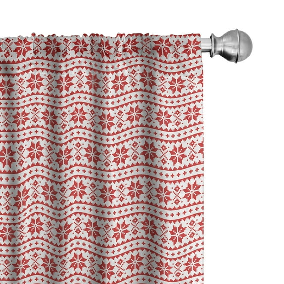 Ambesonne Christmas 4-Panel Curtains, Lapland Folk Art Ornament, 56"x84", Dark Pink White Blush