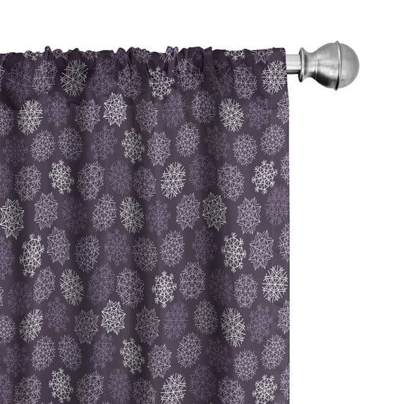 Ambesonne Christmas Window Curtains, Repeating Snowflakes Art, Each 28" W x 63" L, Dark Purple Eggplant and Grey