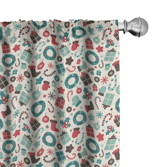 Ambesonne Christmas Window Curtains, Retro New Year Party, Each 28" W x 63" L, Dark Brown Dark Coral