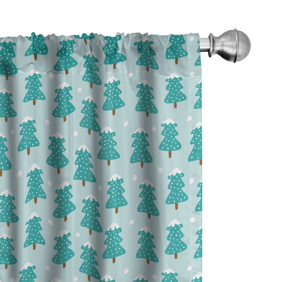 Ambesonne Christmas Window Curtains, Snowy Pine Trees Dots, Each 28" W x 84" L, Dark Seafoam Umber White