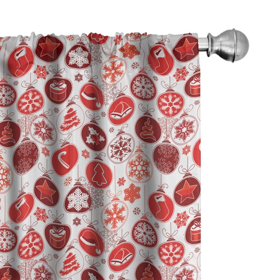 Ambesonne Christmas Window Curtains, Vintage Xmas Scene, Each 28" W x 84" L, White and Vermilion