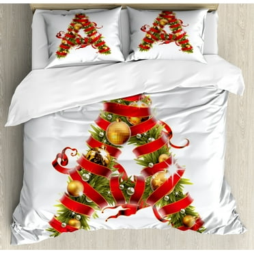 Ambesonne Christmas Alphabet Duvet Cover Set, A Letter Art, Calking, Pearl and Olive Green