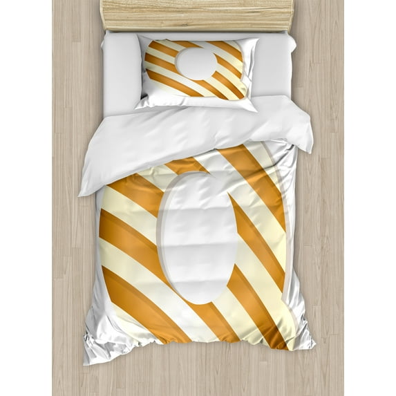 Ambesonne Christmas Alphabet Duvet Cover Sets, Monogram Q Fun, 2-Twin, Cream White and Ginger