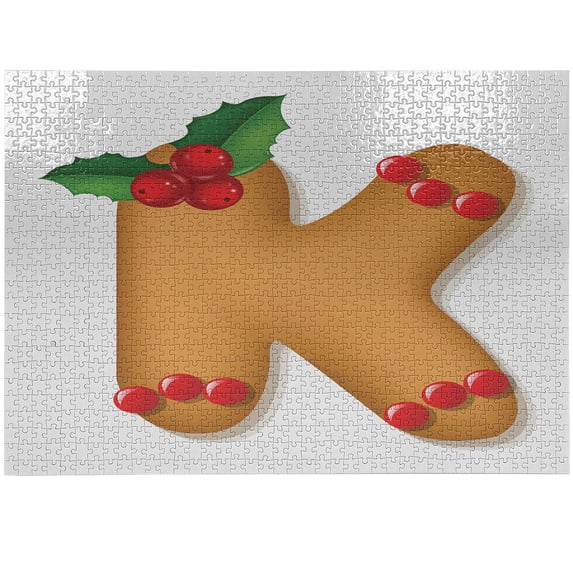 Ambesonne Christmas Alphabet Jigsaw Puzzle Durable Cardboard, Baked Letter K, 1000 pcs, Ginger Vermilion White